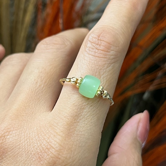 Gold green jade open ring,Gold open ring - Picture 1 of 6